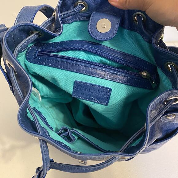 Garnett Hill Blue Leather Tote Purse Italy Made Zip Front Shoulder Strap Medium - Picture 5 of 11